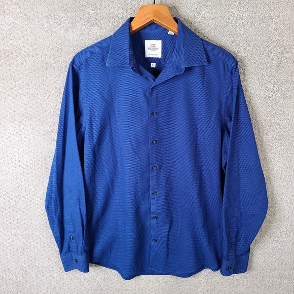 Ben Sherman Shirt Men 16.5 34-35 Blue Knit Tailored Slim‎ Fit Button Down Cotton - Picture 1 of 10